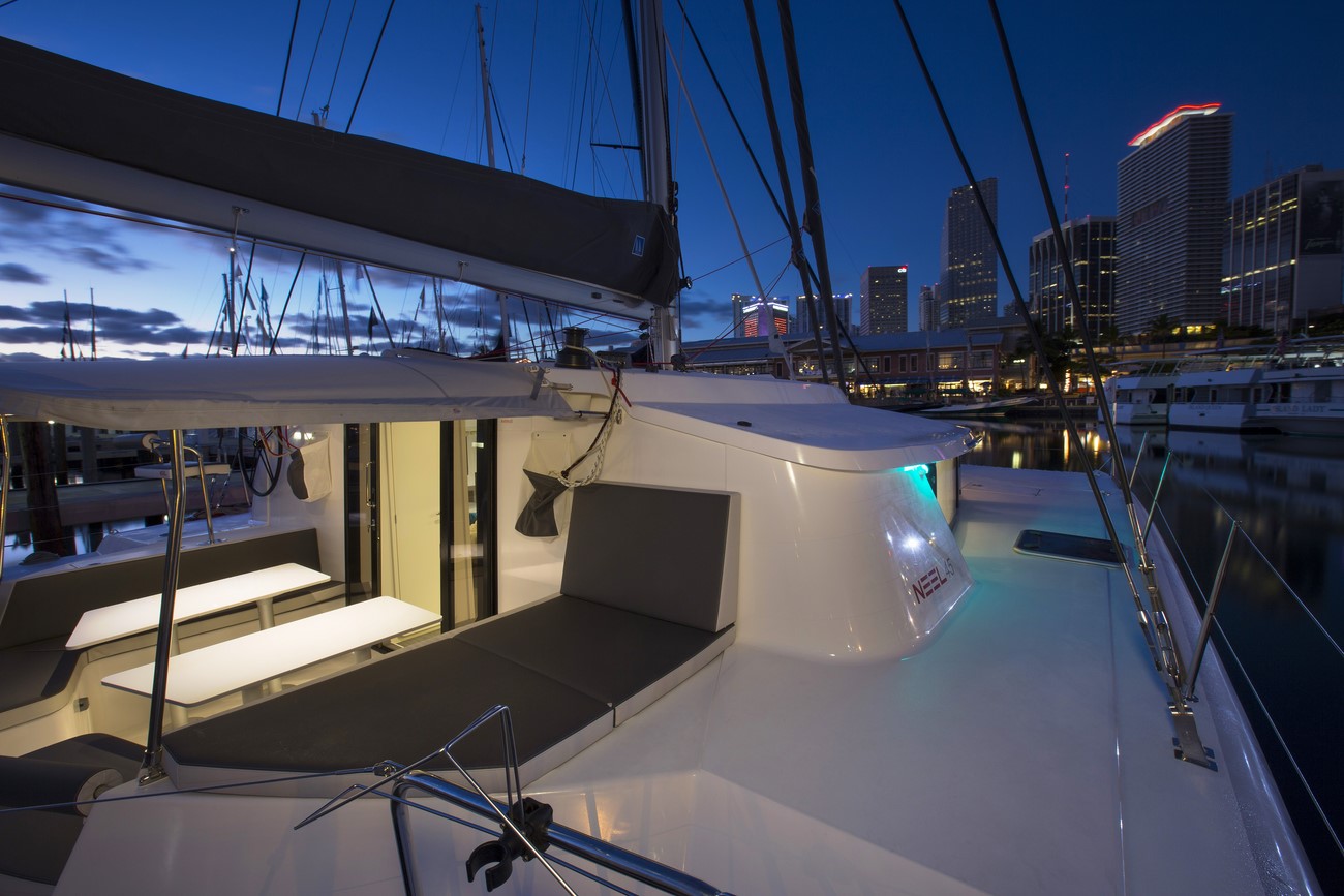 Interiors onboard Neel 45 in Miami, FL.