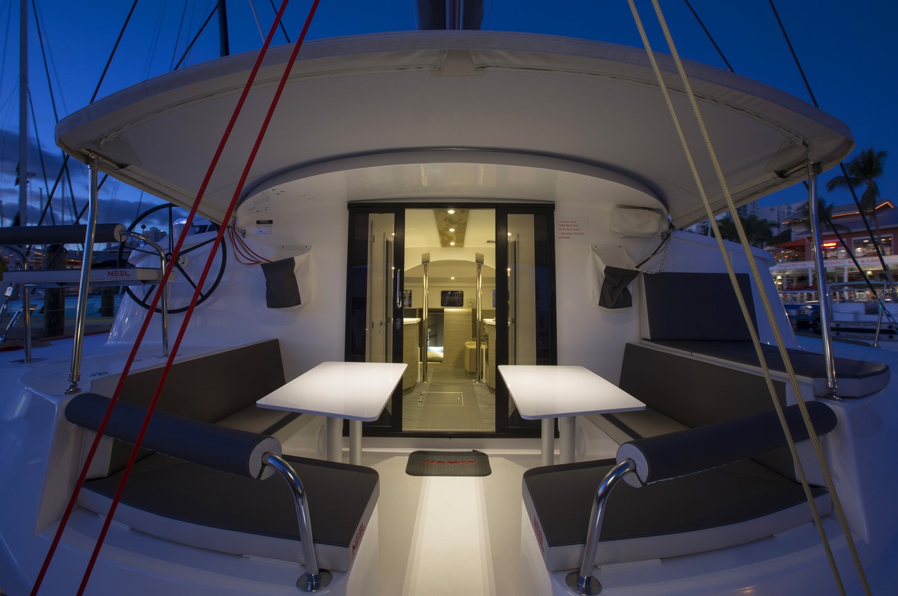 Interiors onboard Neel 45 in Miami, FL.